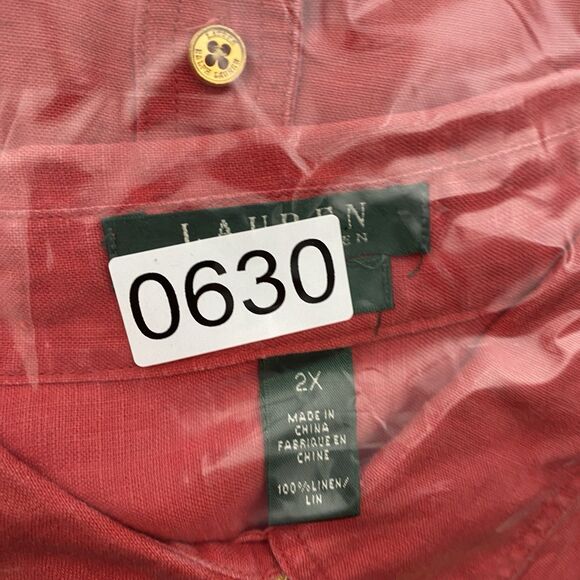 Lauren Ralph Lauren Top Womens 2X Red Linen Button Up Long Sleeve Roll Tab Blous - Picture 8 of 8